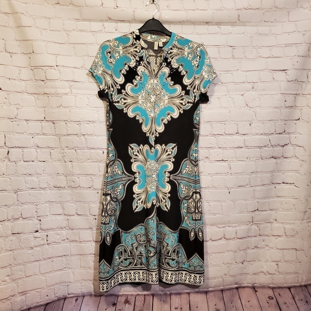 Madison Teal and Black Midi Dress